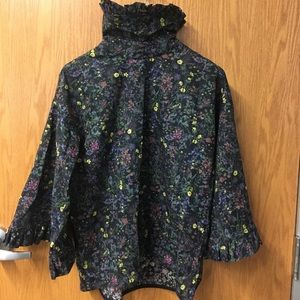 Floral Ruffle Neck Long Sleeve Blouse - Black Multi